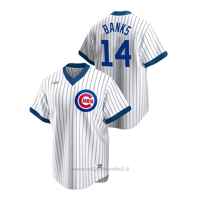 Maglia Baseball Uomo Chicago Cubs Ernie Banks Cooperstown Collection Primera Bianco